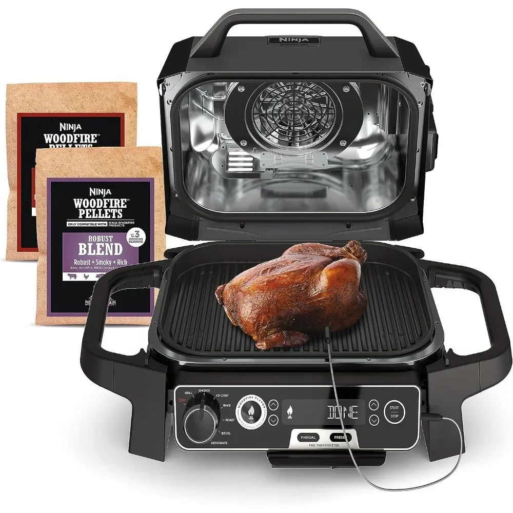 

Free shipping Ninja Woodfire Pro 7-in-1 Grill & Smoker with Thermometer, Air Fryer, BBQ, Bake, Roast, Broil - Portable Electric