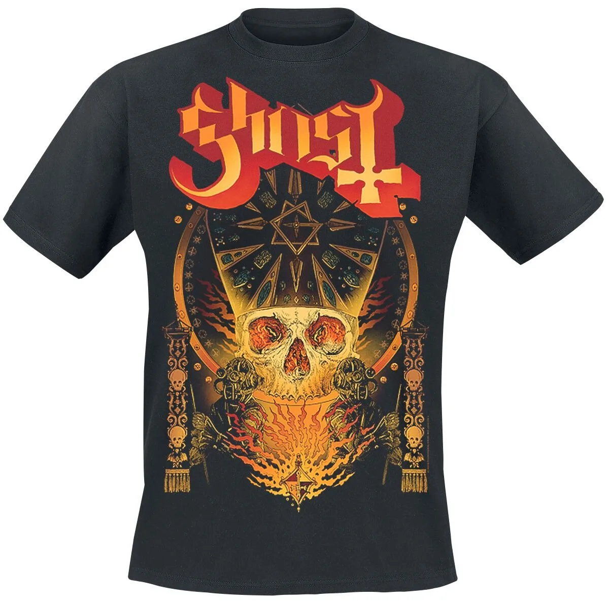 Ghost Papa Emeritus Skull Fire Print T-Shirt, 100 % Baumwolle, Unisex, Heavy Metal, satanisches Thema, Streetwear, lässiges Grafik-T-Shirt