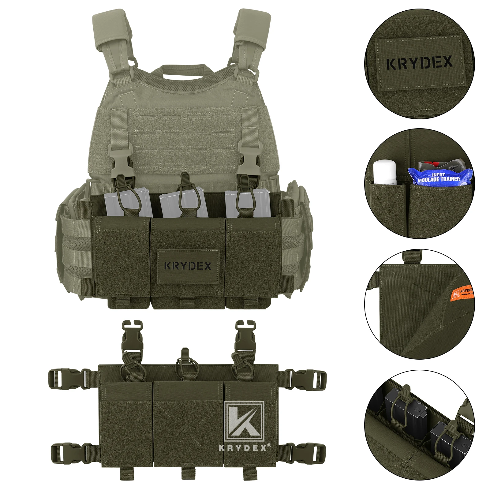 KRYDEX Triple porta cargadores 556 con bolsas GP para chaleco táctico - imagen 5