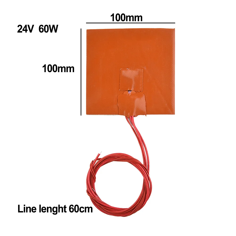 

Heating Mat Silicone Heating Pad 100x100mm 1pc 24V 60W Flexible Tool For Printer Heated Bed Orange New Practical