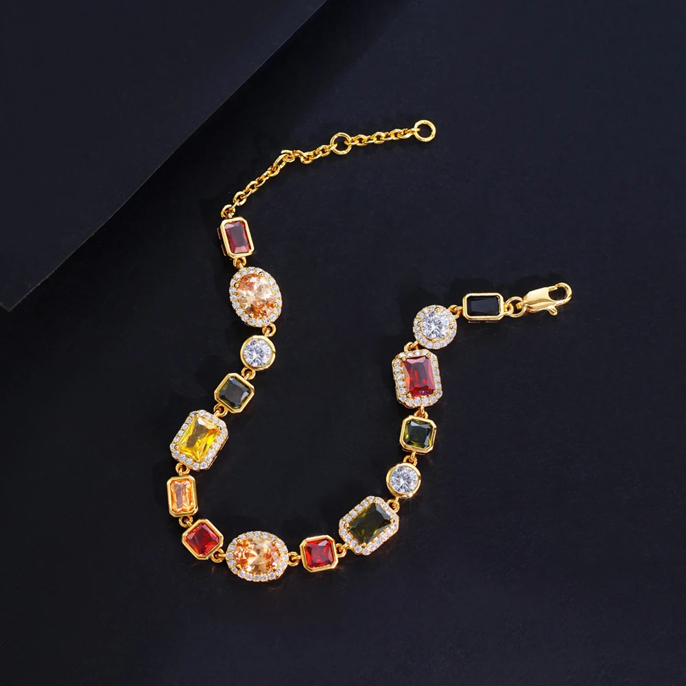BeaQueen Bohemian Geometric Multi Color Cubic Zirconia Stone Bracelets for Women Trendy Dancing Party Jewelry Accessories B161