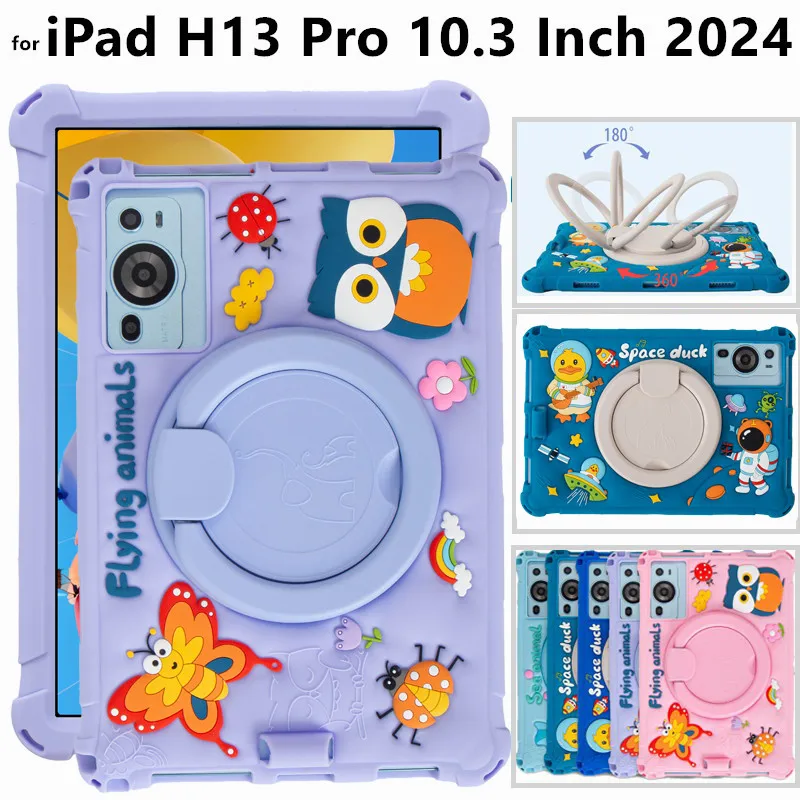 

Cute Cartoon Soft Case for iPad H13 Pro H13Pro 10.3 Inch 2024 Android Tablet PC Soft Shockproof Rotation Stand Cover