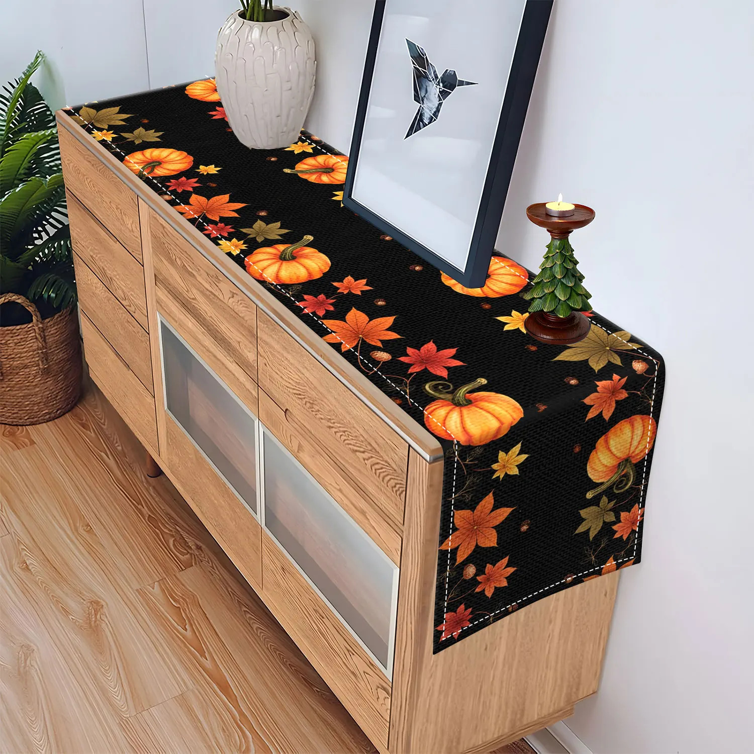 قطعة واحدة من مفرش طاولة بطابع الخريف مع أنماط أوراق اليقطين والخريف، مناسبة لزينة الخريف وعيد الشكر #5