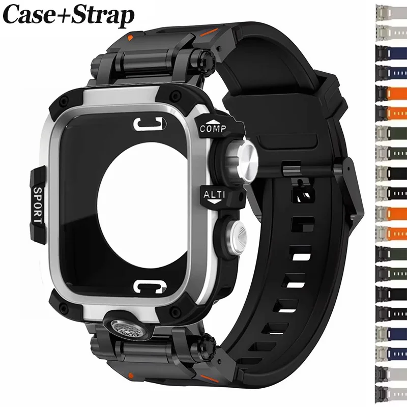 

Ремешок/металлический чехол для Apple Watch Ultra 2 1 Резиновая петля 49 мм Силиконовый браслет для IWatch Series 10 9 8 7 45 мм 6 5 4 Se 44 мм