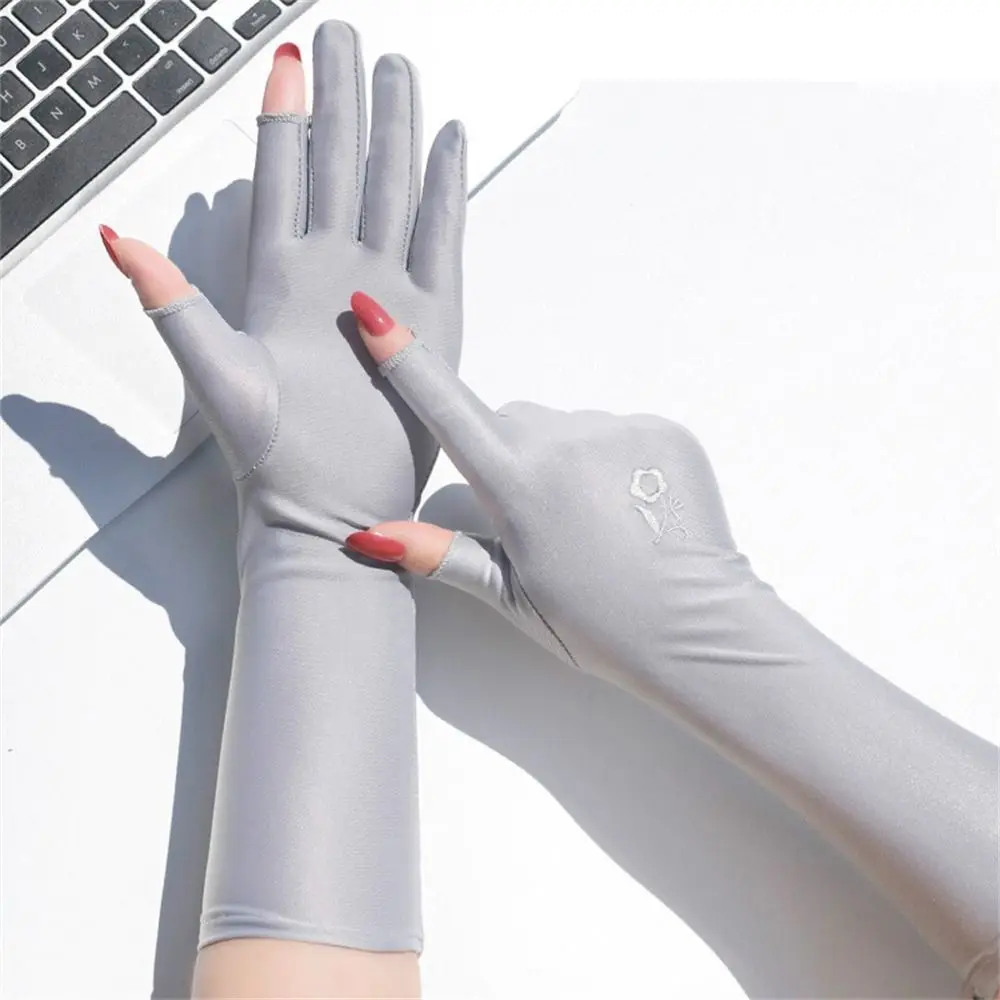 Sunscreen Gloves Spring Summer Anti UV Driving Gloves Women Elastic Thin Anti-slip Mid-long Sunscreen Gloves Etiquette Gloves