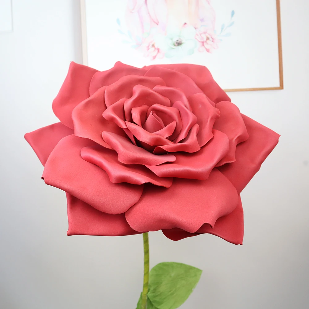 Large PE Curled Rose for Shopping Mall, Window Display, Wedding Roadmap Decoration, Outdoor Activity, Cinema Shooting Prop Set