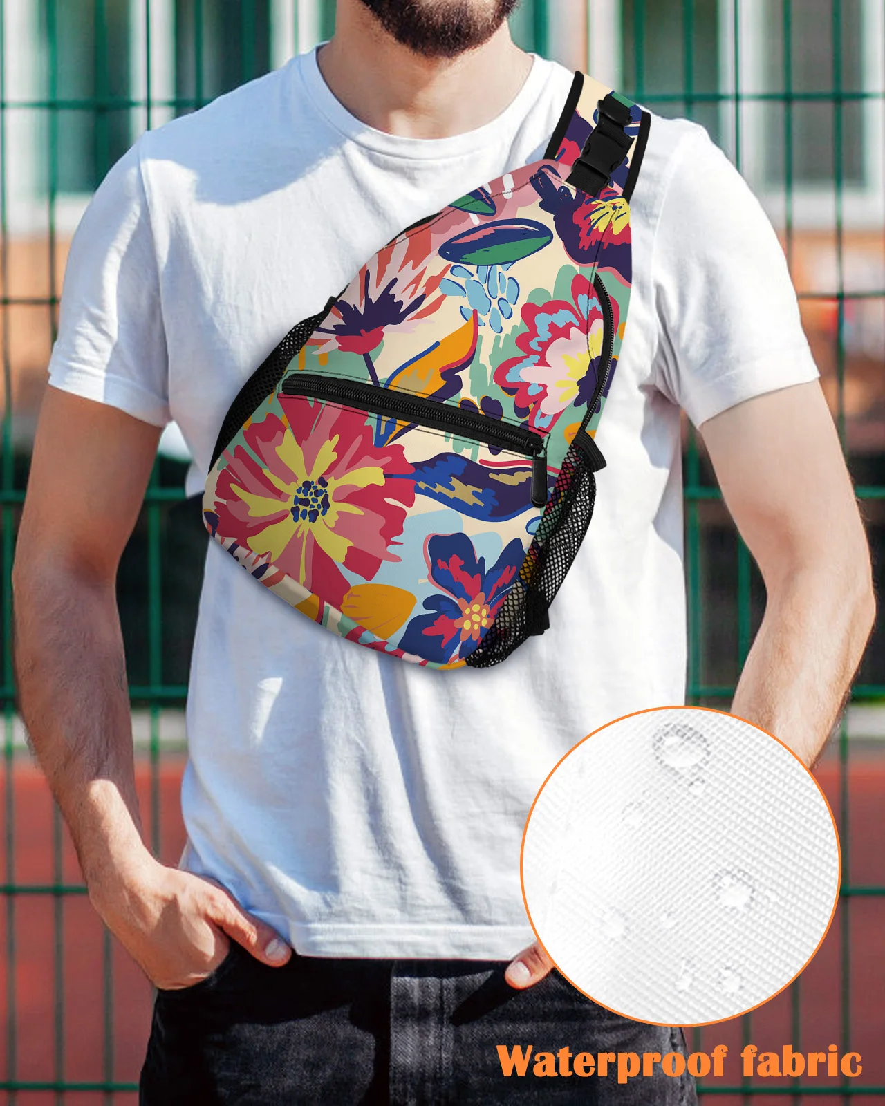 Flower Abstract Colorful Chest Bag for Men Women Casual Crossbody Bag Outdoor Travel Climb Waterproof Sling Bag