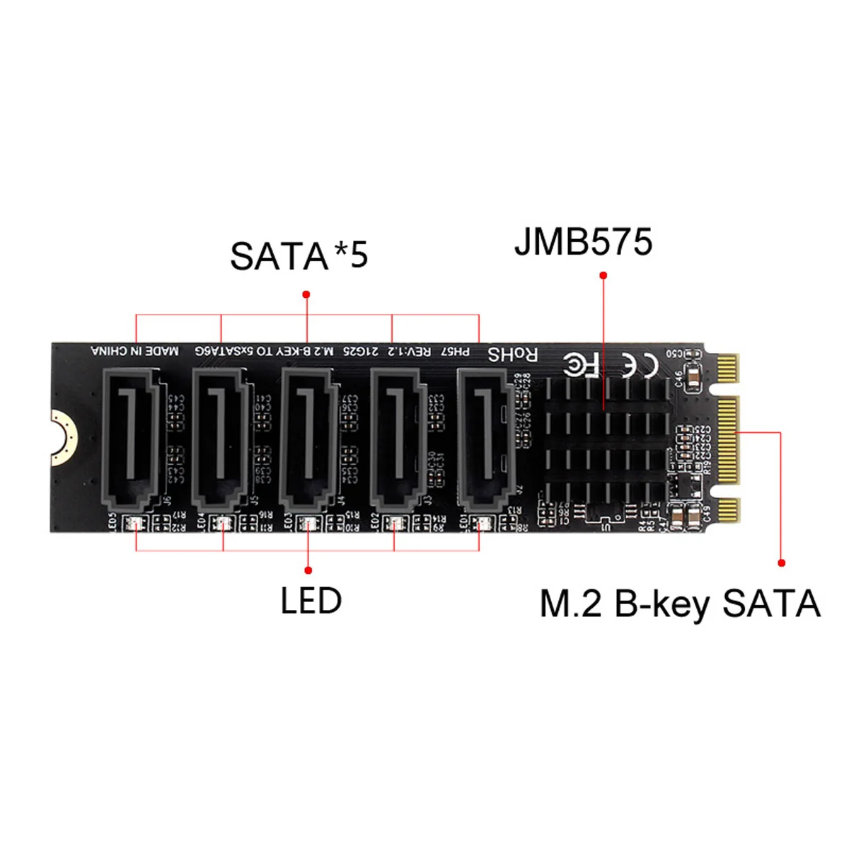 CYSM Chenyang JMB575 M.2 NGFF Key B+M SATA to SATA 3.0 6Gbps 5 Ports Adapter Converter Port Multiplier Selector 2280