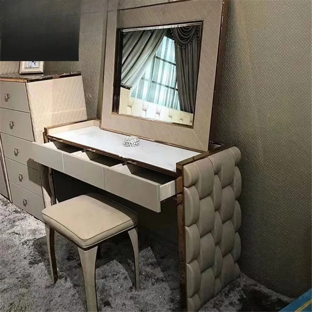 

High End Luxury Style Bedroom Furniture Storage Dresser Modern European Make up Nordic Dressing Table with Mirror