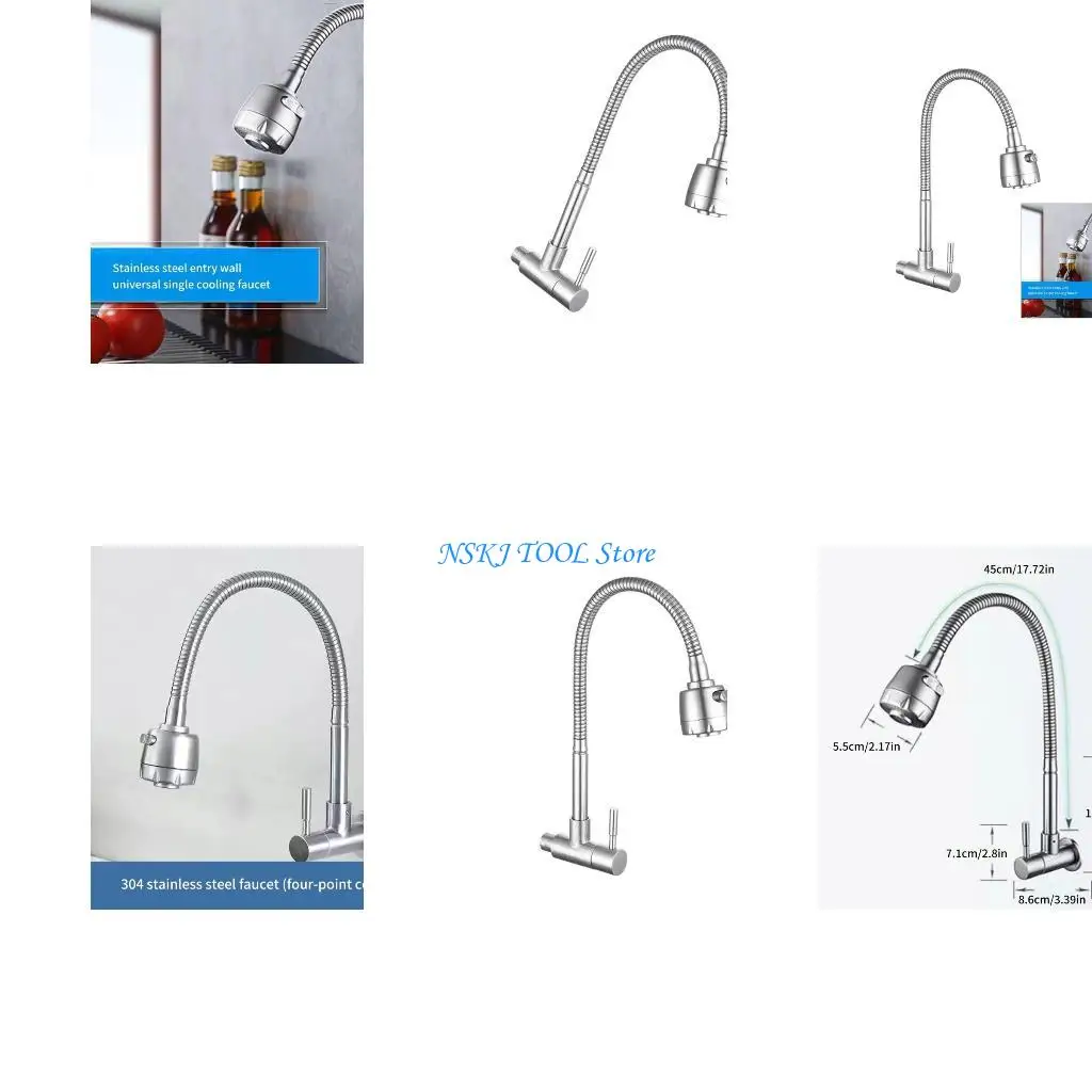 

L8RC Wall Mount Kitchen Sink Faucet Single Cold Water Tap Modern Steel Kitchen Tap