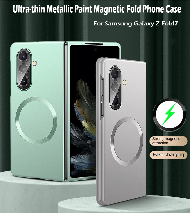 

Ультратонкий магнитный чехол для телефона с металлической краской для Samsung Galaxy Z Fold7 Fold 6 5 4 3, противоударный чехол Magsafe с беспроводной зарядкой