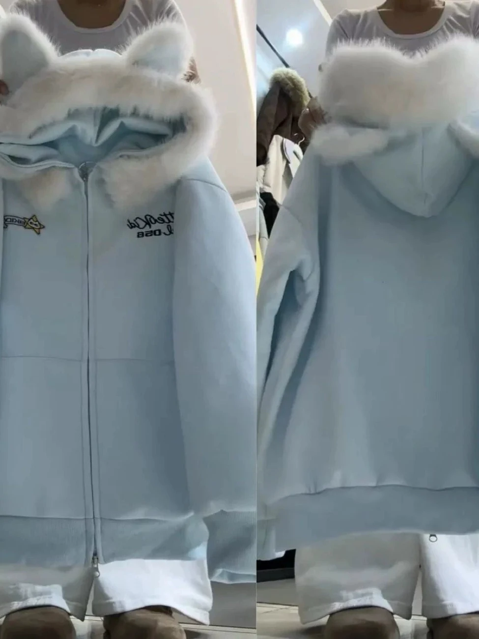 

Пушистая толстовка-кардиган с капюшоном и ушками, женская свободная универсальная куртка-ветровка в японском стиле для весны и осени