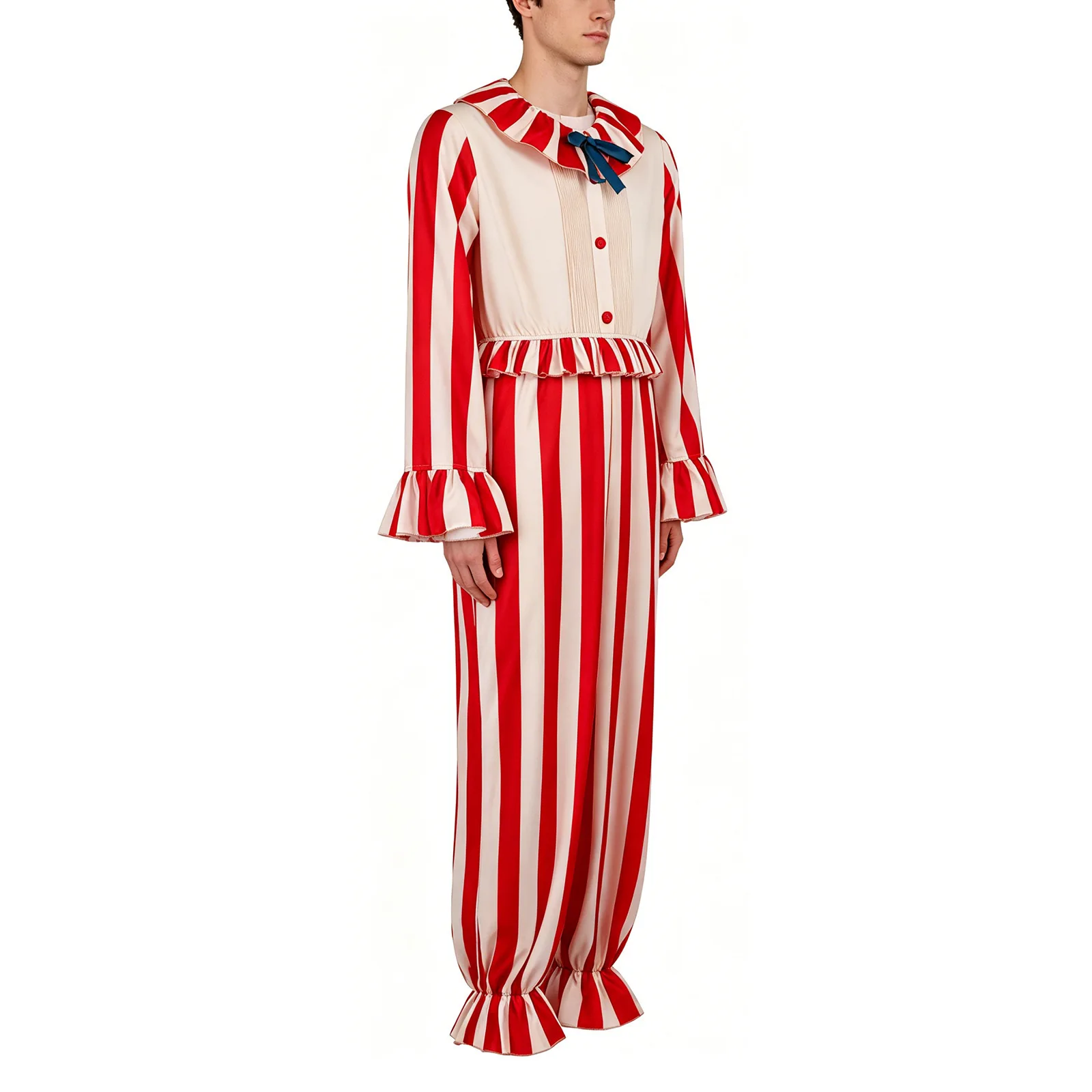 Halloween Scary Corn Clown Cosplay Costume Striped Jumpsuit Horror Party Outfit Corn Clown Bodysuit Carnival Paty Suit AniMuse view 3