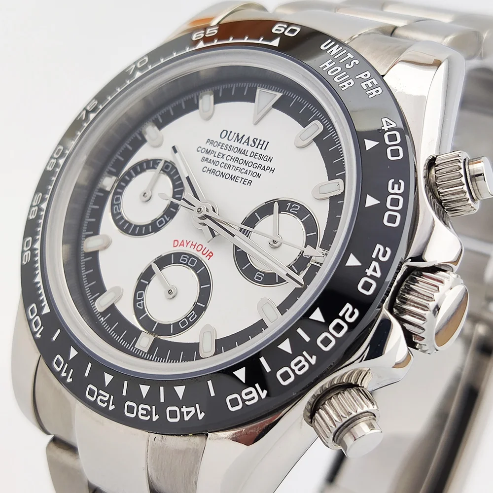 Мужские спортивные часы, кварцевые VK63, хронограф, сапфировое стекло, интенсивная нержавеющая сталь, зеленая яркость, водонепроницаемый ремешок на липучке 10 бар