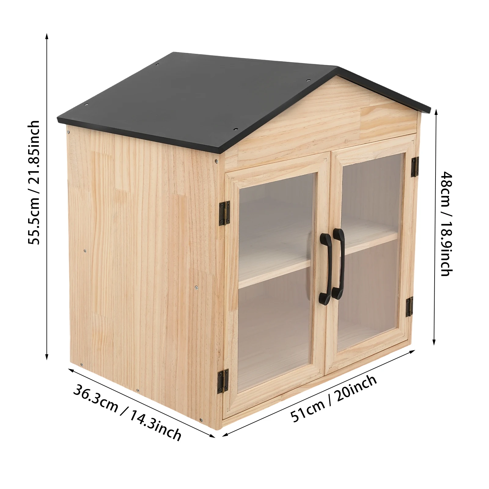 

Two-tier Wooden Book Cabinet Double Sloping Roof Literature Exchange Cabinet w/ 2 Doors for Sharing Book, Magazines