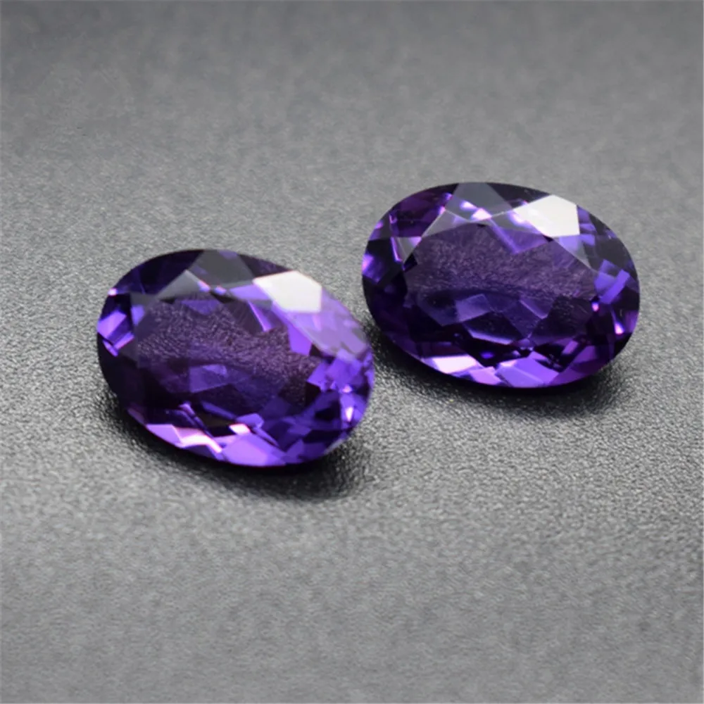 Amethyst Oval Faceted Gemstone Egg Shape Cultured Amethyst Gem 9x11mm 10x12mm 10x14mm C08Q