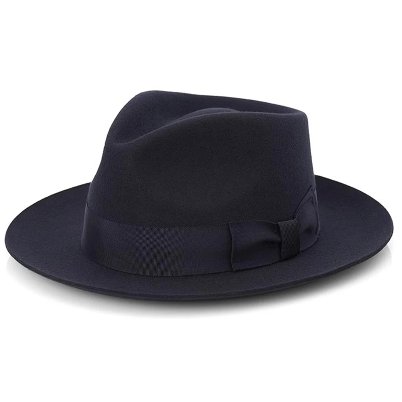 Big Head Men's Vintage Style 100% Wool Fedora Hat , Black Brown Grey Coffee Blue Color 6cm Brim Party Dress Classic Felt Hat
