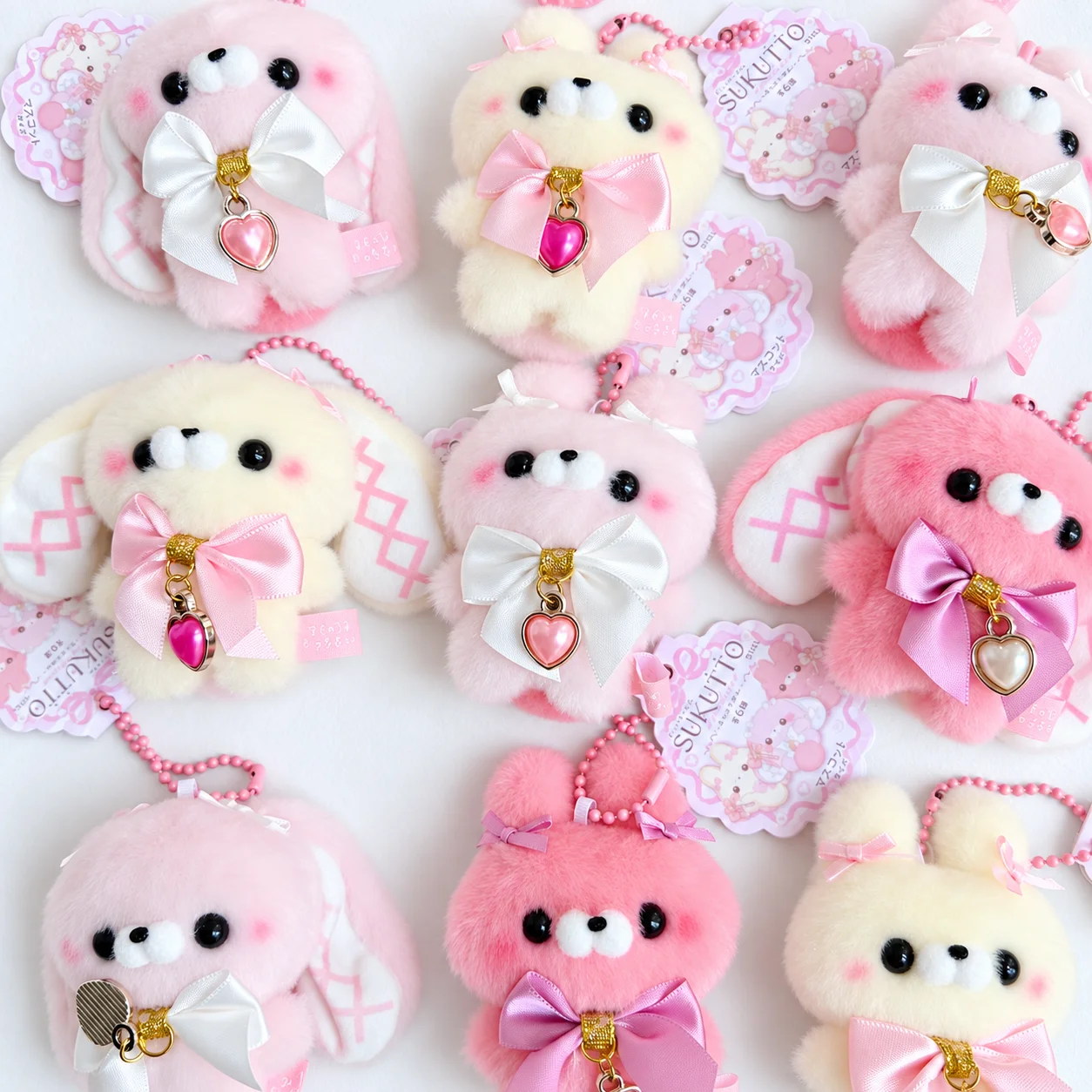 7cm Yell Plush Toys Sukutto Touch-san Plenty of Ribbons BC Keychain Lop Ear Rabbit Standing Bunny Round Tail Stuffed Pendant