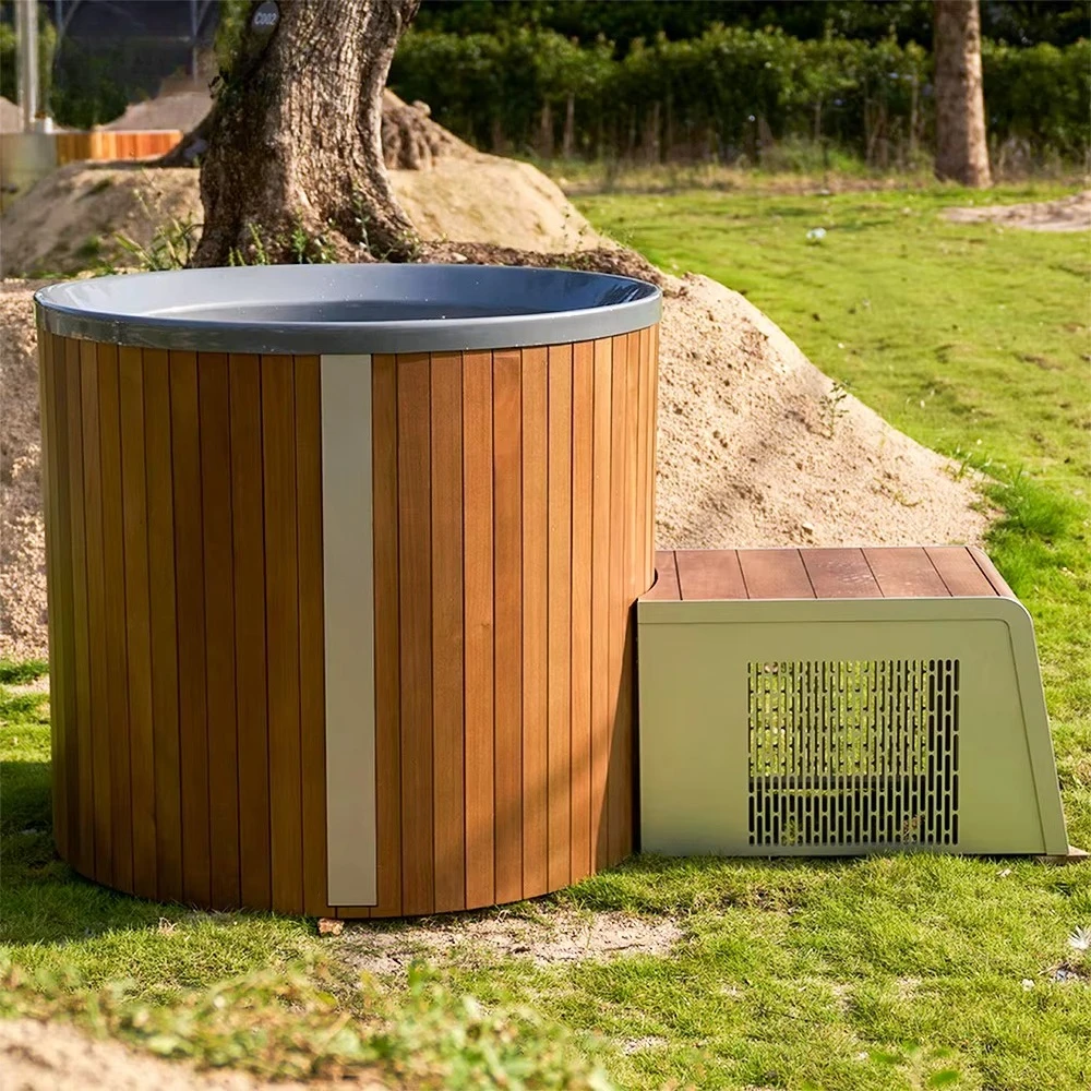 Single Cold Plunge with Chiller Acrylic Liner and Wood  Ice Plunge Tub