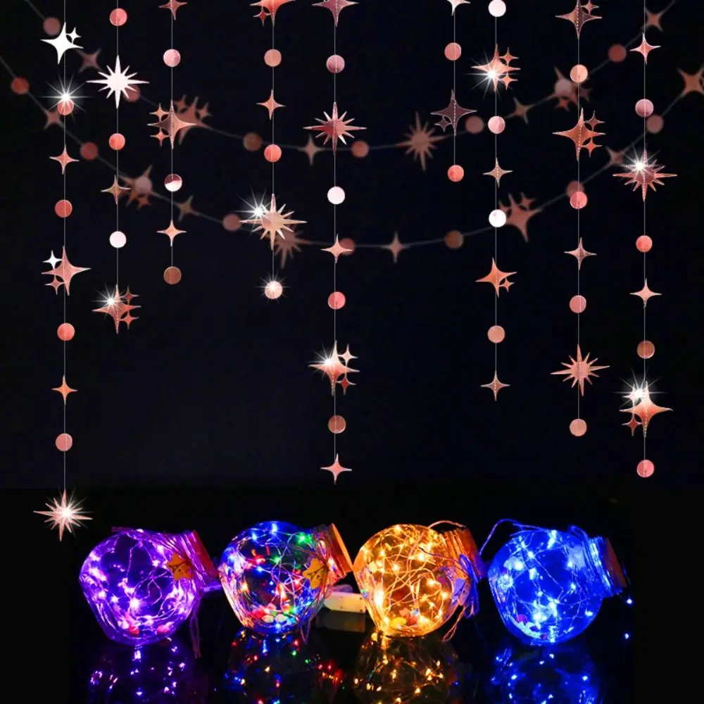 Round Star Star Circular Paper Pendant Twinkle Hanging Star Hanging Garland Romantic 3M/4M Party Hanging Decor Background Wall