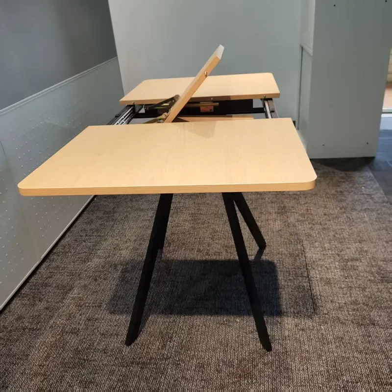 Expandable Foldable Extendable Modern Dining Table Adjustable Retractable Wood Table Top Iron Tripod Legs Stable Space Saving