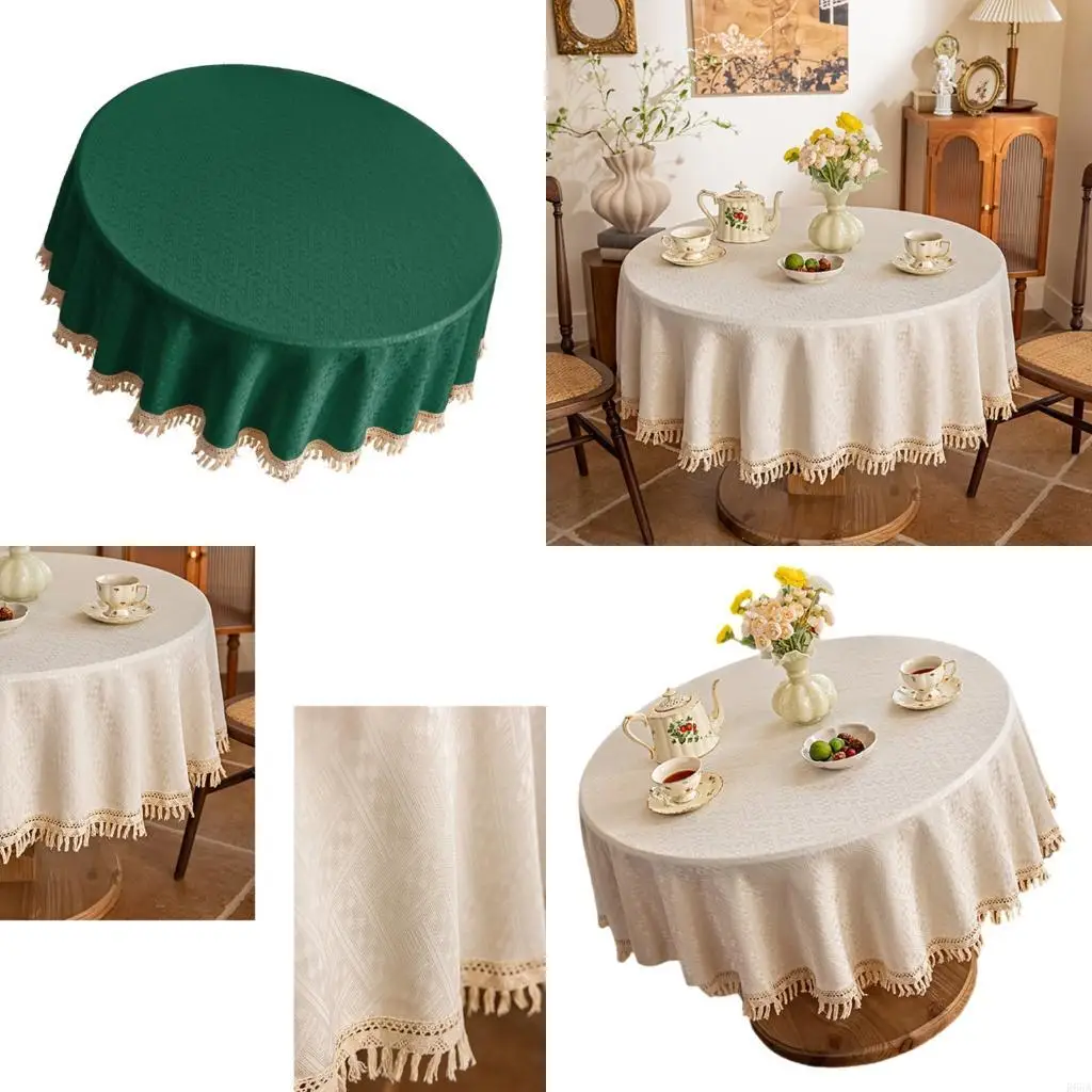 R66A Decorative Waterproof Tablecloth Jacquard Fringed Border Family Dining