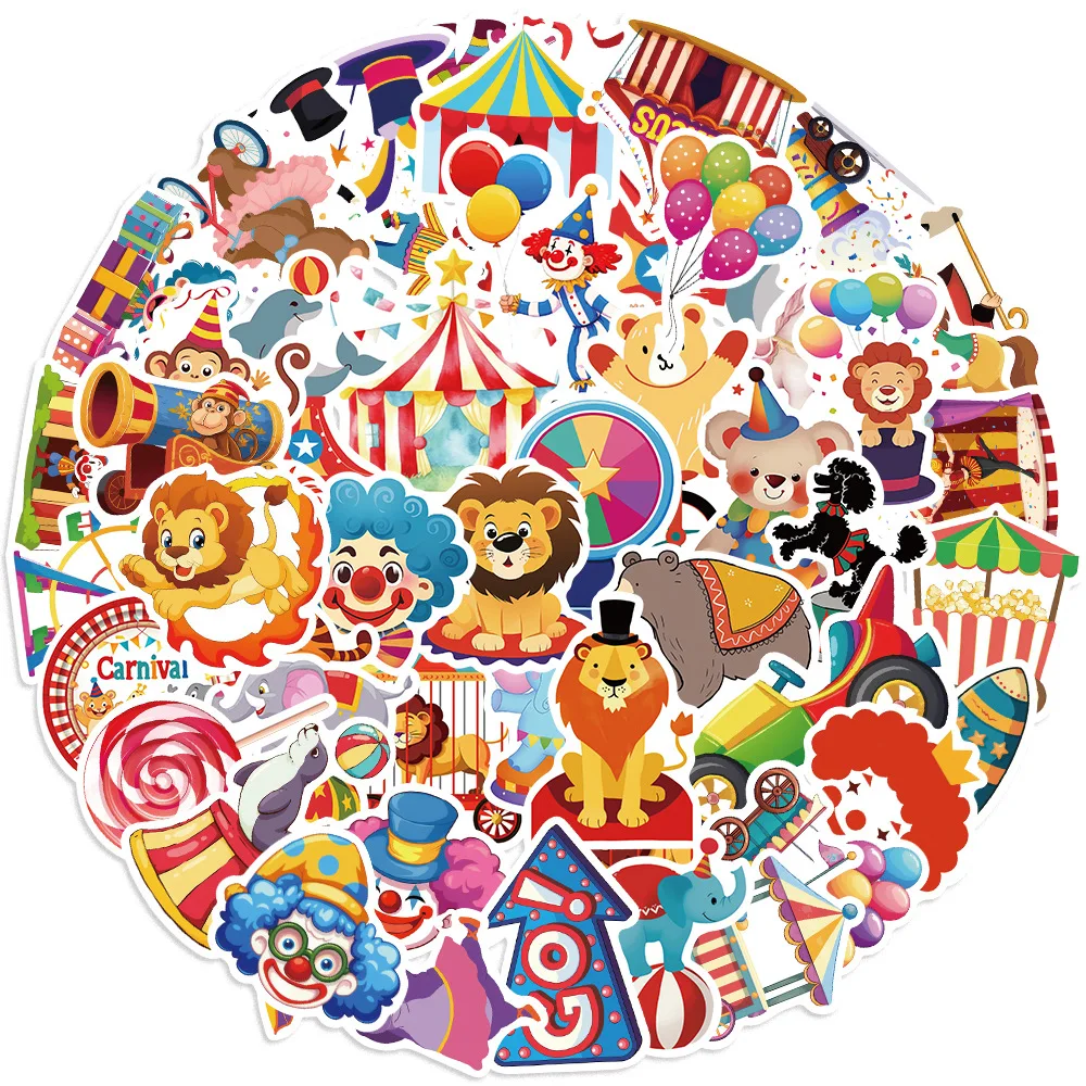 10/50PCS Carnival Circus Cartoon Graffiti Stickers Phone Guitar Laptop Skateboard Suitcase Water Bottle Waterproof Sticker Gift