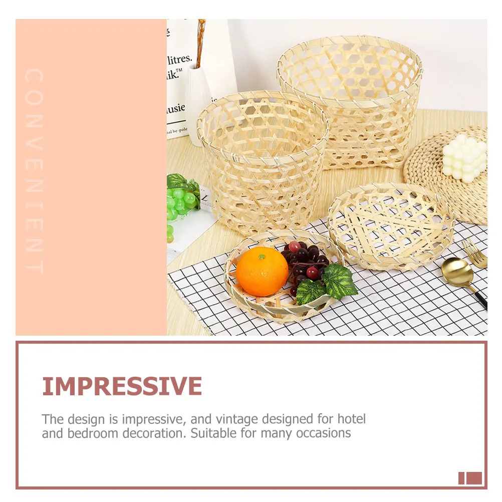 

2 Pcs Serving Bamboo Storage Basket Woven Baskets Fruit for Kitchen Bread Shallow