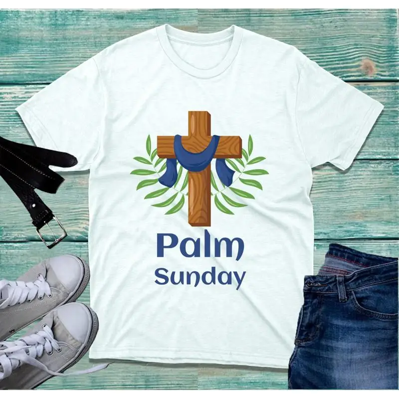 Camiseta con cruz de madera de Palm Sunday, Top de hojas de Pascua de la Semana Santa Cristiana