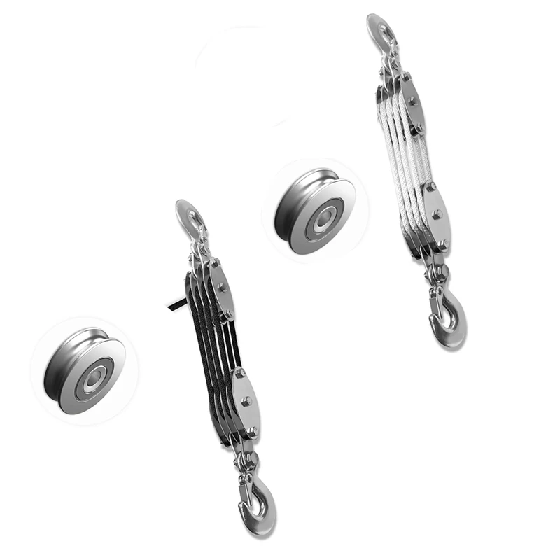 نظام بكرة الكتلة والمعالجة الجديدة لعام 2025، رافعة بكرة حبل ذات 4 عجلات، تحميل عمل 2200 رطل مع حبل 65 قدمًا من حبل 1/4 بوصة، حبل مدمج