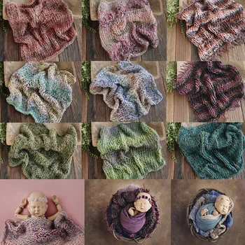 Pasgeboren Fotografie Props Handgemaakte Breien Multicolor Deken Photo Prop Kussen Achtergronden Foto Studio Fotografie Mat