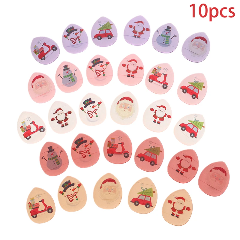 Mini éponge bouffante pour les doigts, série de noël, petit coussin d'air, poudre de fond de teint pour le visage, correcteur, BB crème, applicateur cosmétique, 10 pièces