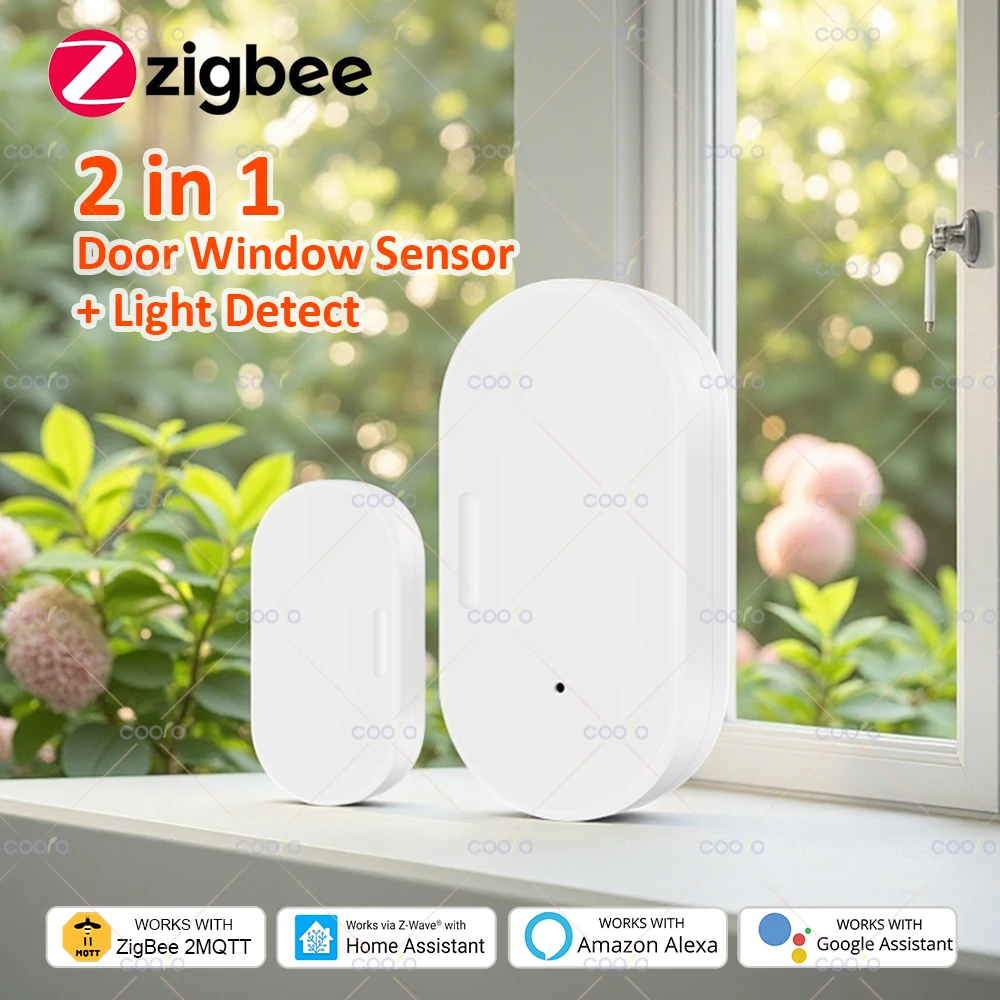 

Smart Zigbee Door And Window Sensor 2 in 1 With Lux Magnetic Security Alarm Record App Remote Monitor For Alexa Google Z2M