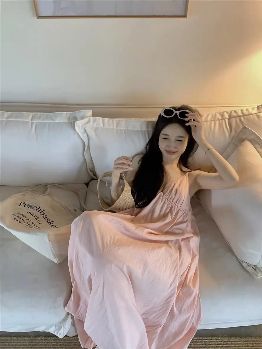 Summer Female French Style Pajamas Dress Women Temptation Spaghetti Strap Sexy Home Clothing Solid Loungewear Can Be Wear Out