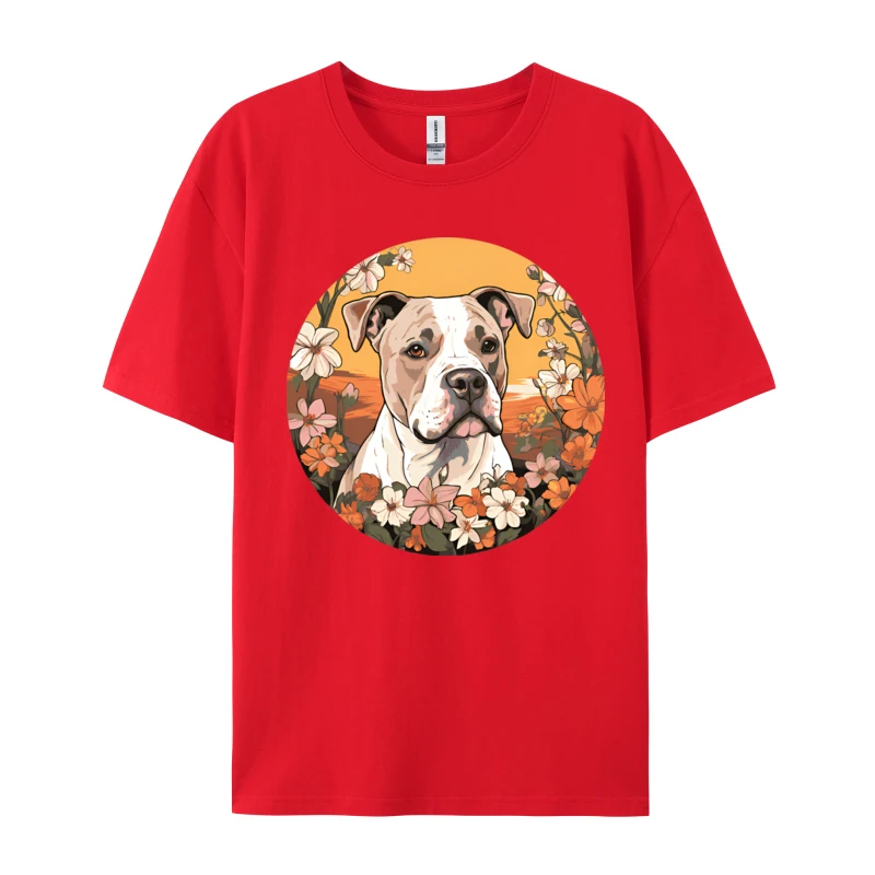 Cute American Bulldog Mountain Flower Vintage T-shirts Casual T Shirt New Design Tee Tops Camisas Basicas Hombre Fast Shipping