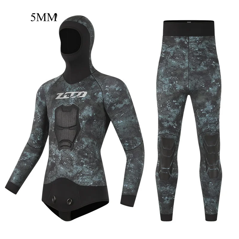 5MM Scuba UnderWater Hunting Snorkeling Kayaking Swim WetSuit Hooded Neoprene 2Pcs Keep Warm Spearfishing Drifting Diving Suit