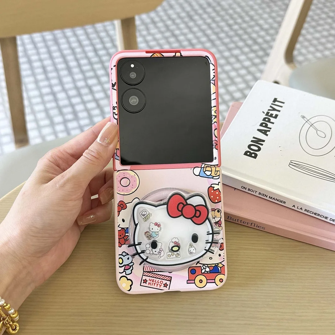 日本韓国風のかわいいハローキティケース、Samsung Galaxy Z Flip 3 4 5 6 7 FE用、耐衝撃、Magsafe対応、磁気ワイヤレス充電カバー
