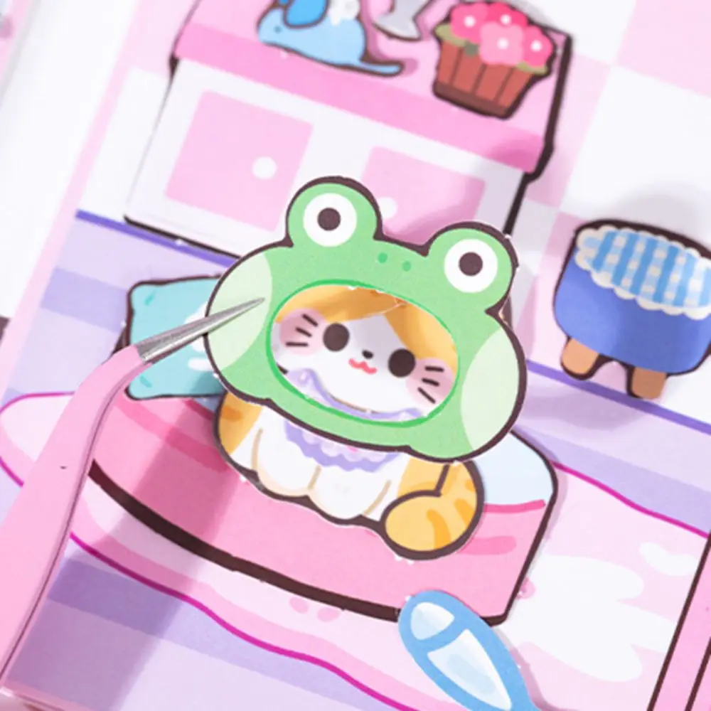 Gra edukacyjna Montessori Magnetyczna Książeczka Cicha Książka Papierowa Książka z Naklejkami z Kotem z Kreskówki Książka 3D do Rękodzieła DIY Książeczka Zabawka dla Dzieci Maluchów