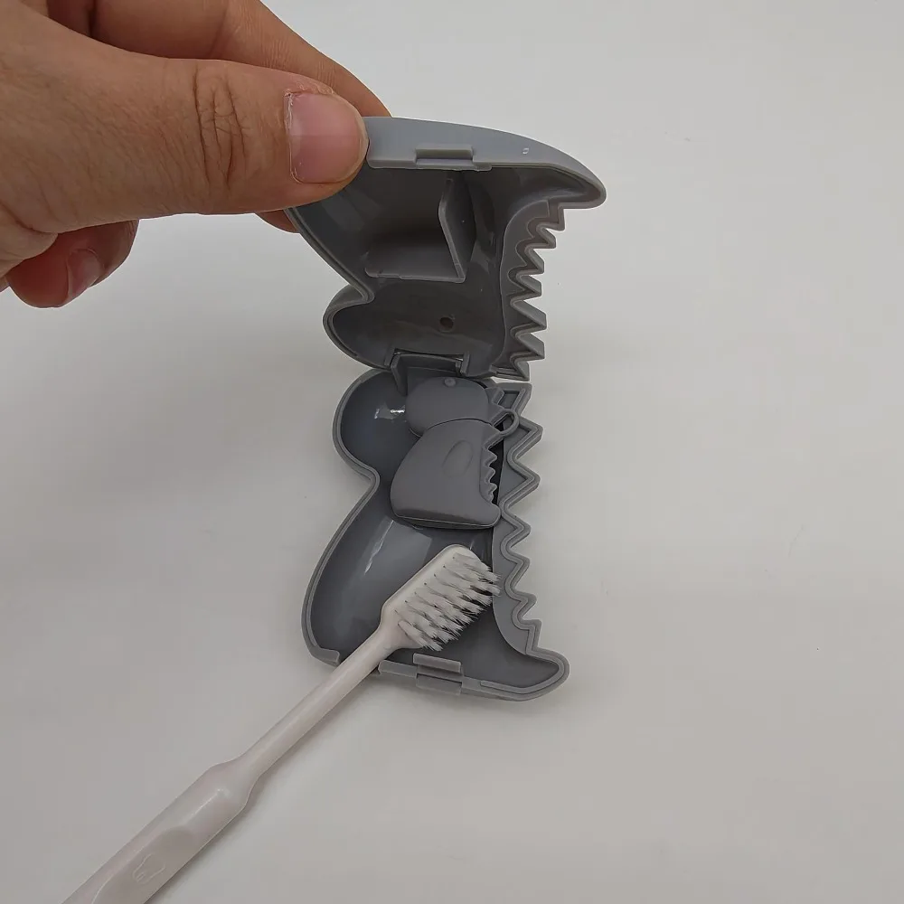 2in1 Toothbrush Head Protective Cover with Mini Toothpaste Storage Box Dinosaur Shape Toothbrush Case Cap Portable Compact