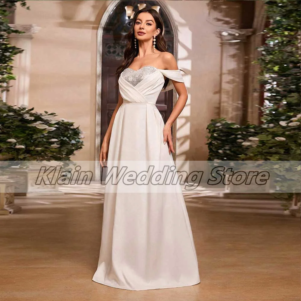 Vestido de fiesta nupcial con hombros descubiertos y retazos personalizado, drapeado de satén, sin espalda, romántico, elegante, largo, para invitados en ocasiones especiales