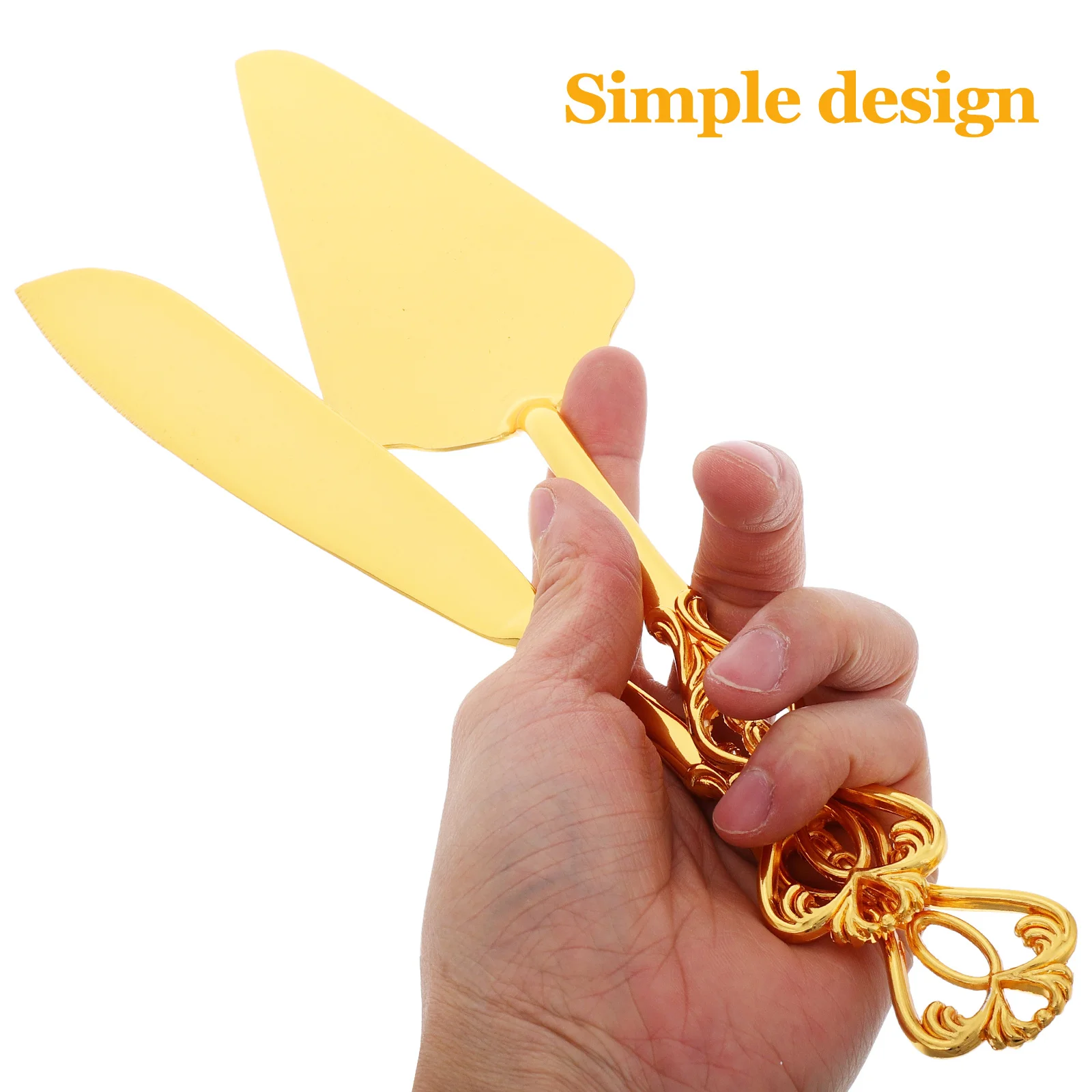 مجموعة ملعقة سكين على الطراز الأوروبي الذهبي الأنيق مكونة من قطعتين لقطع فطيرة الكيك وتقديم الزفاف والمناسبات الخاصة والخبز من الفولاذ المقاوم للصدأ