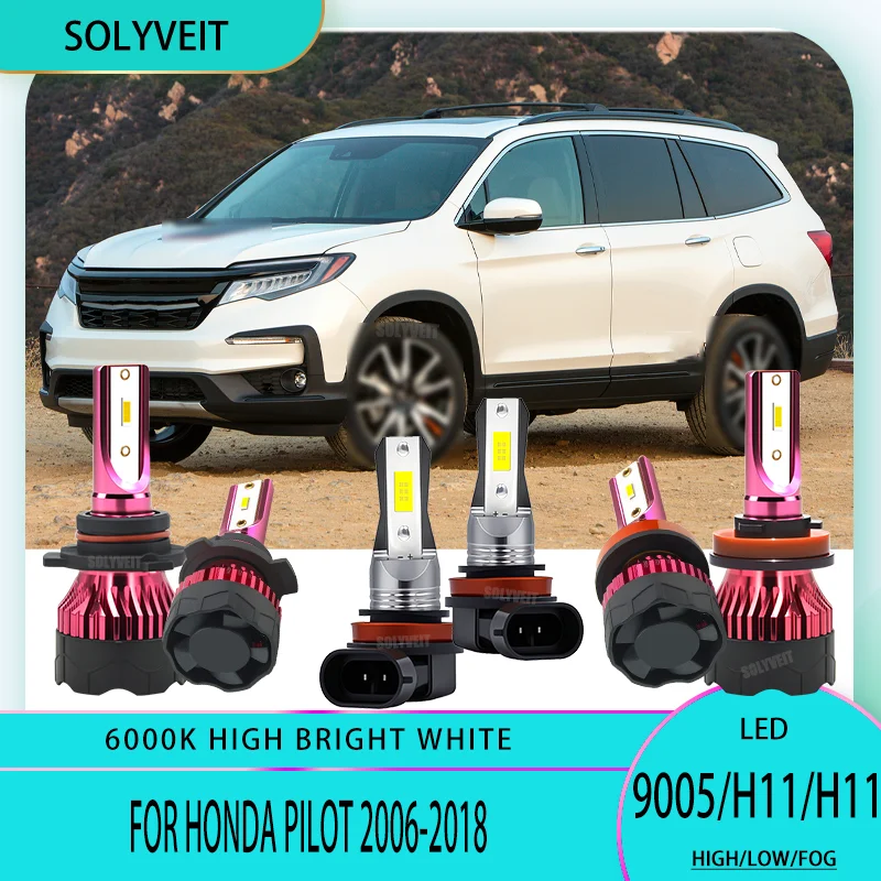 

LED Headlight Foglight Bulbs High Low Fog Long Lifespan 6000K For Honda Pilot 2006 2007 2008 2009 2010 2011 2012 2013-2018
