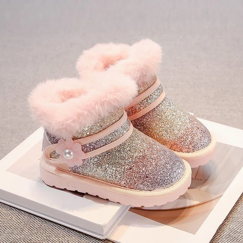 

Новинка 2026, зимние ботинки для девочек, утепленные детские зимние ботинки с меховой изоляцией для детей, теплая зимняя обувь