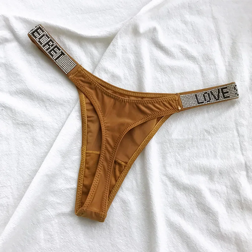 여성용 섹시한 크리스탈 라인스톤 속옷, 레터 피트니스 체육관 끈 팬티, 낮은 허리 패션, 탱가 푸시 업 란제리