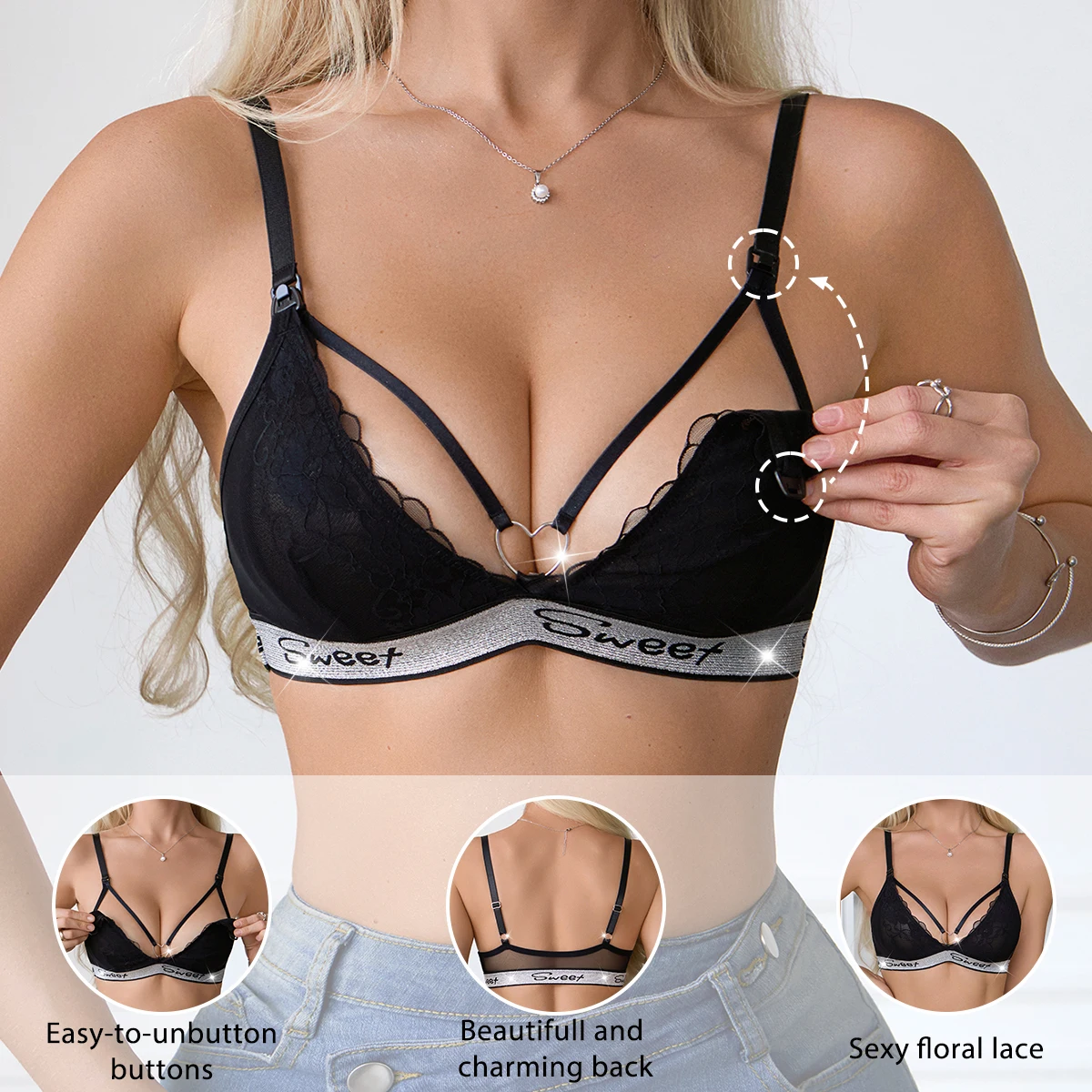 Pregnant Women's Non Steel Ring Underwear With Front Opening Buckle For Comfortable Breathable Fit Solid Color Nursing Underwear