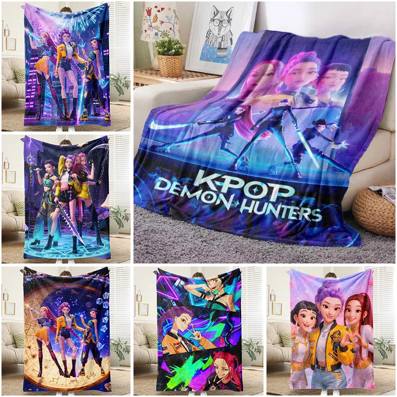 

K-Pop Demon Hunters Flannel Blanket Fluffy Cozy Throw Children Adult Nap Blankets Soft Bedding Sofa Blanket for Party Home Decor