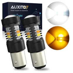 AUXITO 2Pcs 1157 BAY15D P21/5W LED CANBUS T20 7443 W21W LED Bulb Dual Color Switchback Car Driving Brake Light Turn Signal Lamp