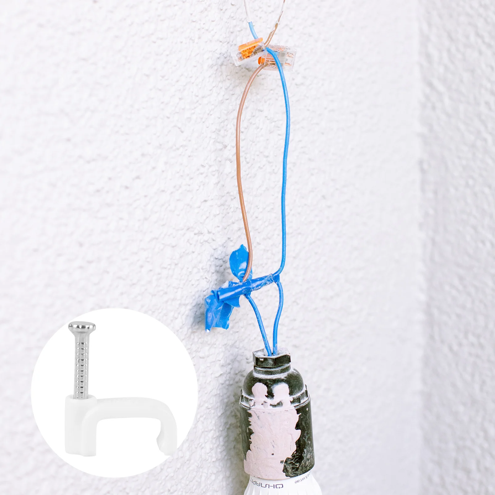 

500pcs Clips White Steel Nail Pe Plastic Insulated Cord Clip For Home Office Cable Management Wire Fixed Buckle