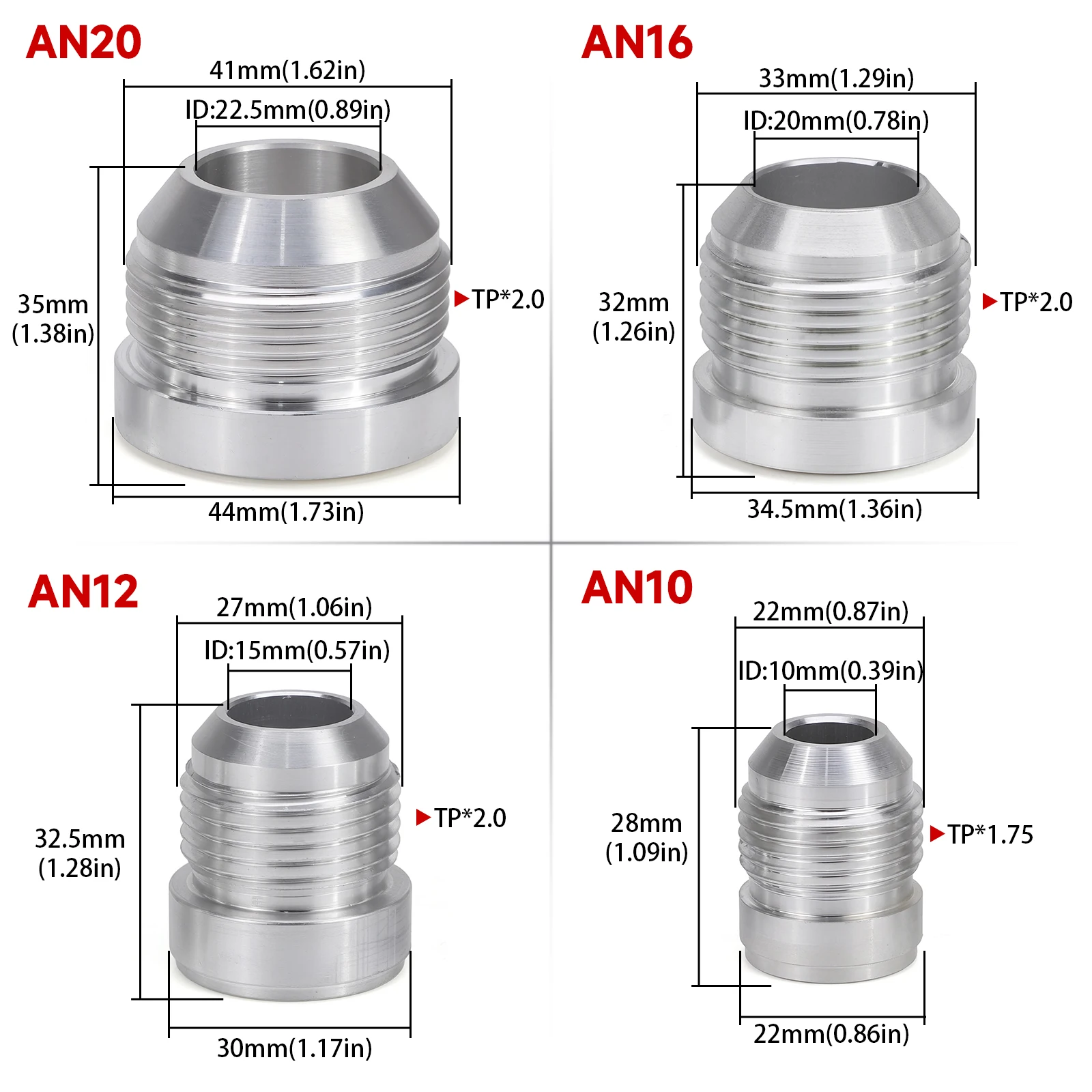 10PCS Silver Aluminum Nitrous Hose Fitting AN6 AN8 AN10 AN12 AN16 AN20 Male Billet Straight Weld Adapter Bung Connector For Van