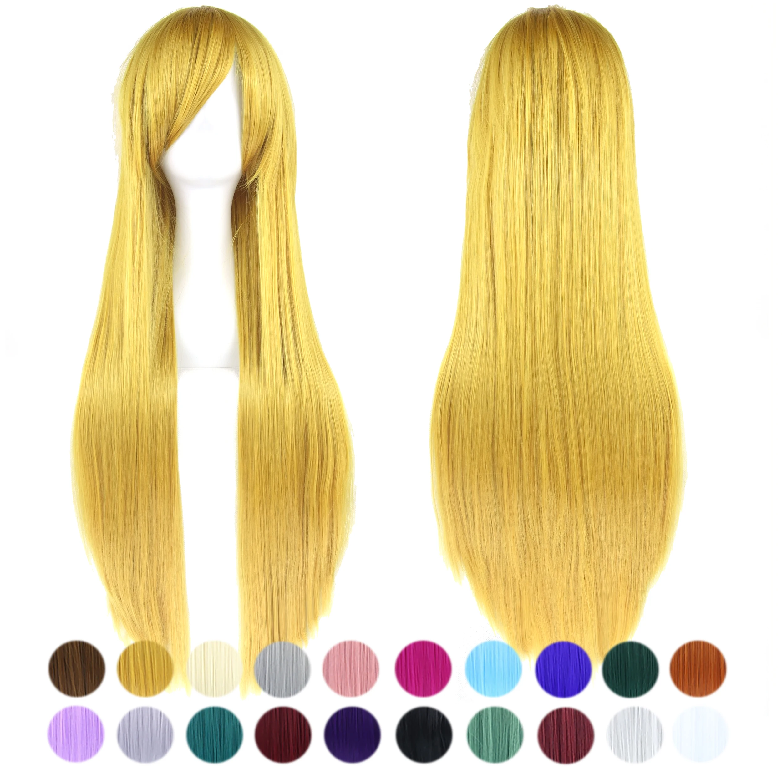 

Soowee 80cm Long Straight Natural Hair Cosplay Wig with Bangs Yellow Halloween Costume Party Wigs for Women